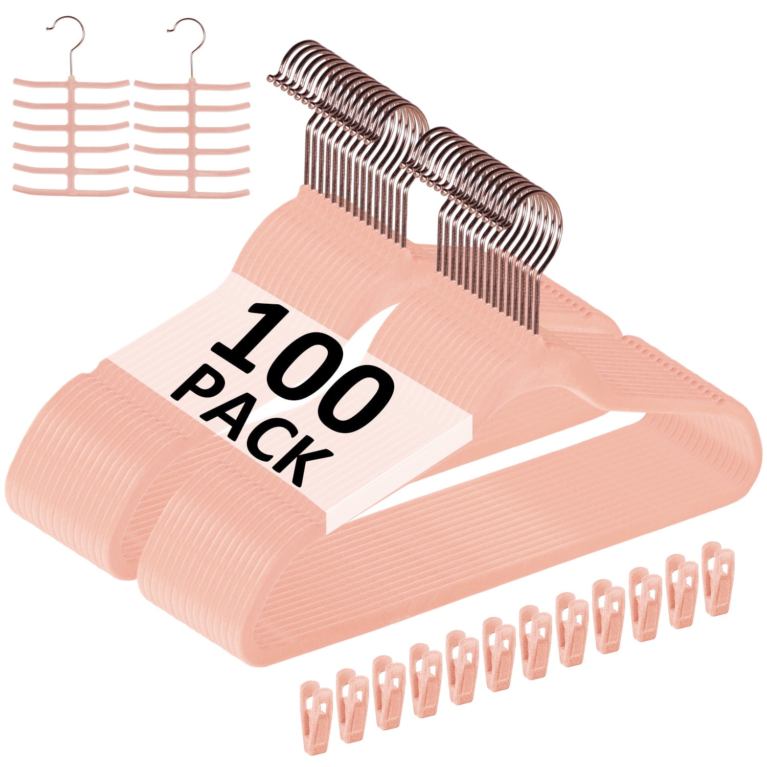 Katkuca Velvet Hangers 100 Pack, Non-Slip Clothes Hangers, Heavy Duty Hangers with 360 Rotating Hook, Slim Space Saving Suit Hangers for Clothes,Coat,Skirt,Pants, Pink