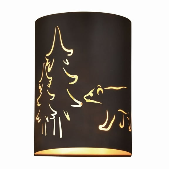 Katmai 2 Light Bronze Gold Rustic Bear Tree Flush Wall Sconce