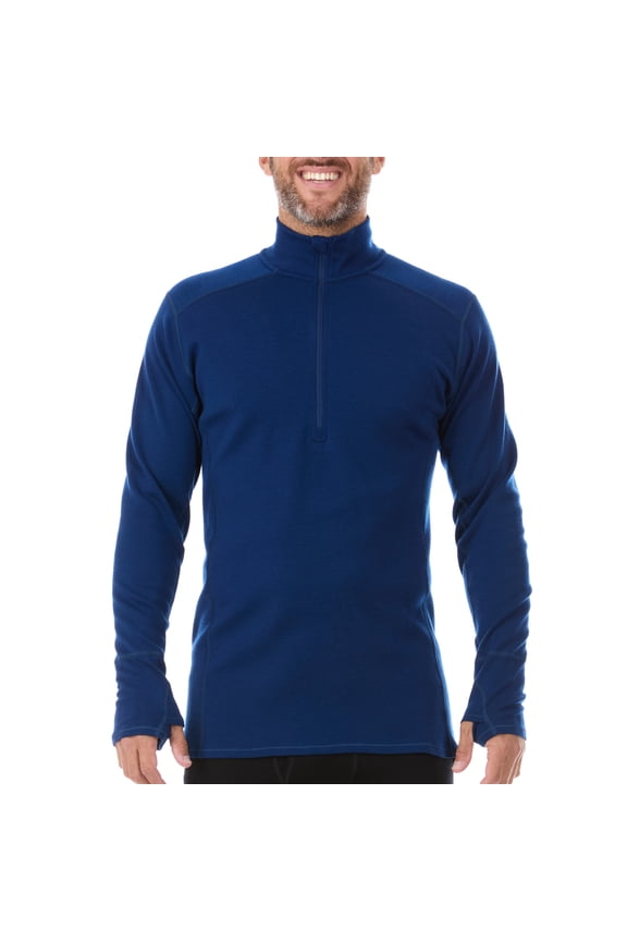 Men's Merino Wool Midweight Quarter Zip - Moisture Wicking - Navy - Large