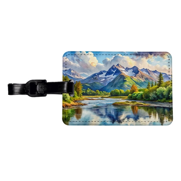 Katmai National Park Alaska Watercolor Style Faux Leather Travel Luggage Tag