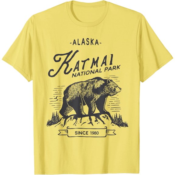 Katmai National Park Vintage Bear Fishing Outfit Adventure Unisex T-Shirt for Men Women Kids Toddler,Cornsilk Color,Size L