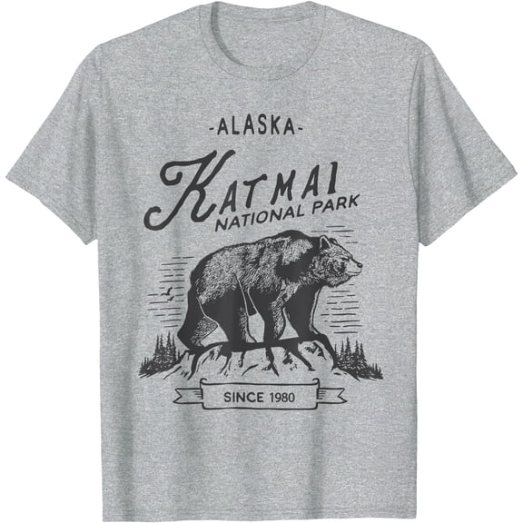 Katmai National Park Vintage Bear Fishing Outfit Adventure Unisex T-Shirt for Men Women Kids Toddler,Sport Grey Color,Size 2T