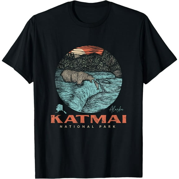 Katmai National Park Vintage Bear Fishing Outfit Adventure Unisex T-Shirt for Men Women Kids Toddler