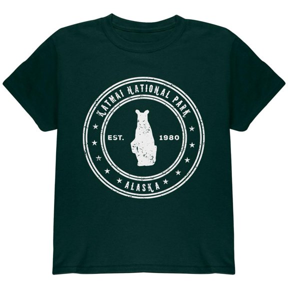 Katmai National Park Youth T Shirt Forest Green YXL