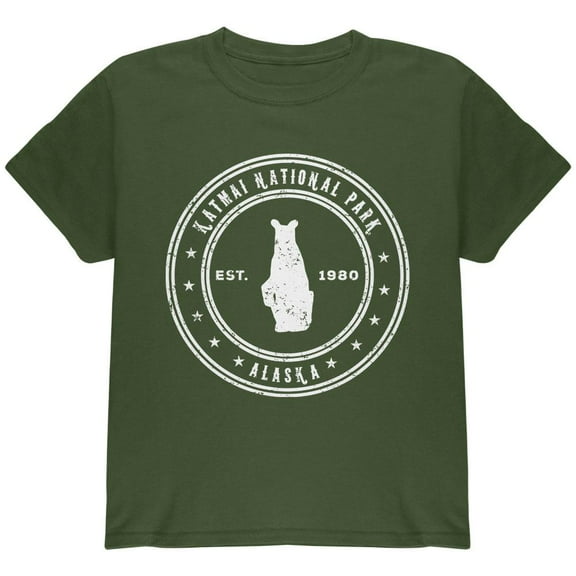 Katmai National Park Youth T Shirt Military Green YLG