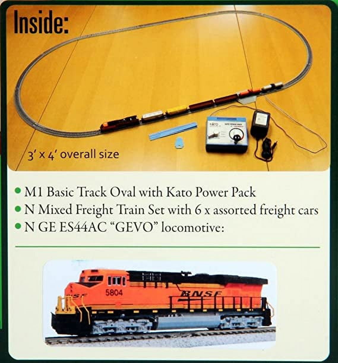 Kato N Scale ES44AC Freight Train Set, BNSF Wedge, Starter Set, Model