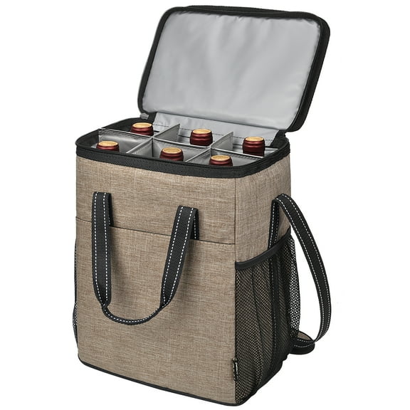 Kato 6 Bottle Wine Carrier - Insulated Portable Wine Bags for Wine Bottles Gifts for Christmas Travel or Picnic Beige