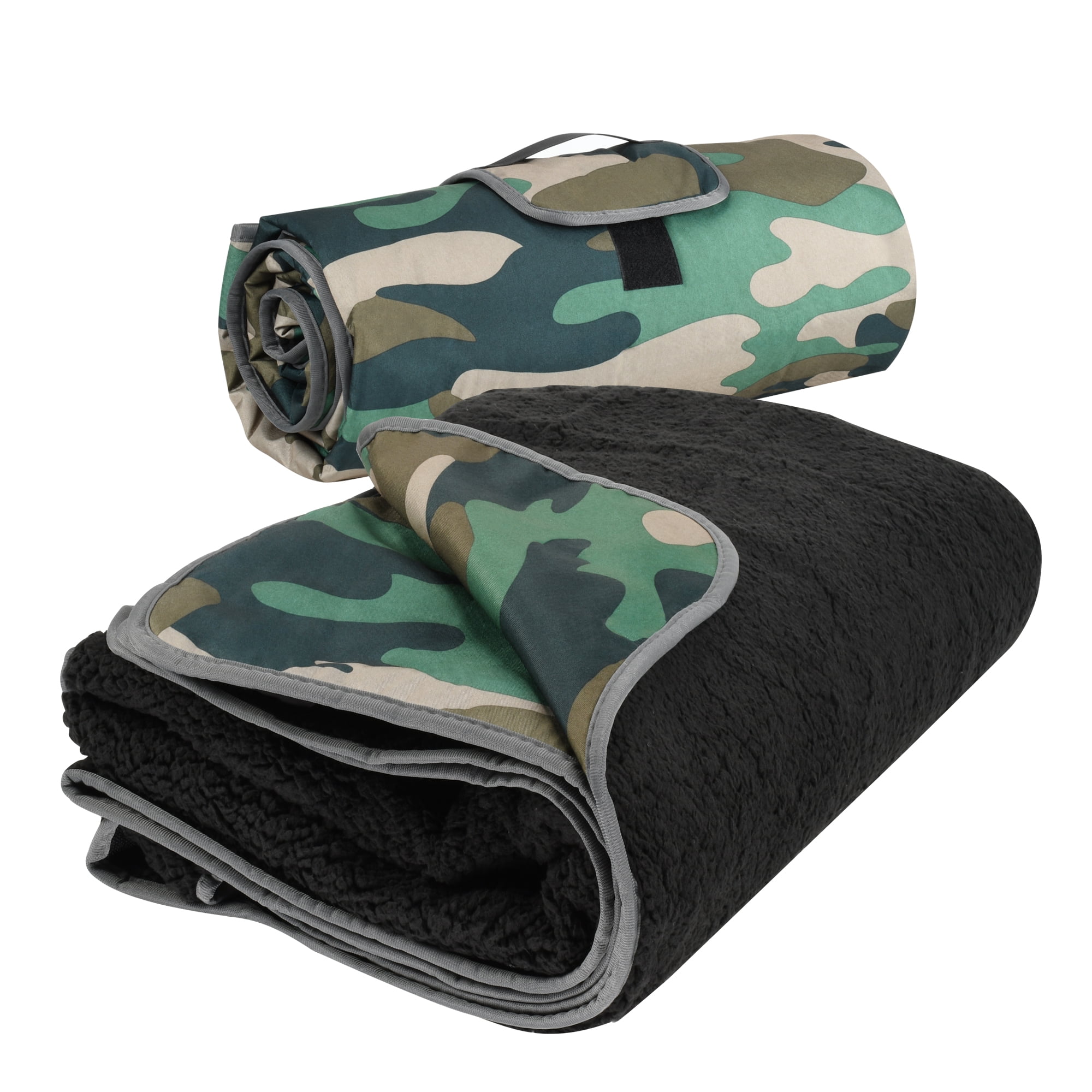 Camo and Black Reversible Waterproof Sherpa Fleece Blanket, 59" x 79"