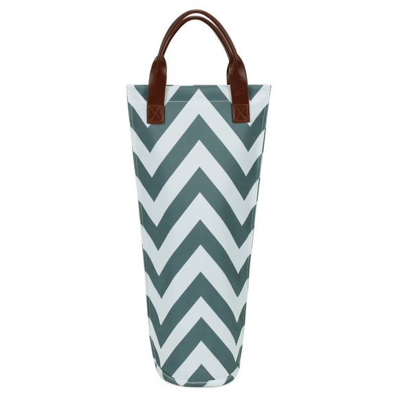 Kato Single Wine Tote Bag, Insulated Padded Thermal Wine Bottle Carrying Cooler Carrier for Travel, Picnic, Perfect Gift for Wine Lover, Gray Wavy Streak