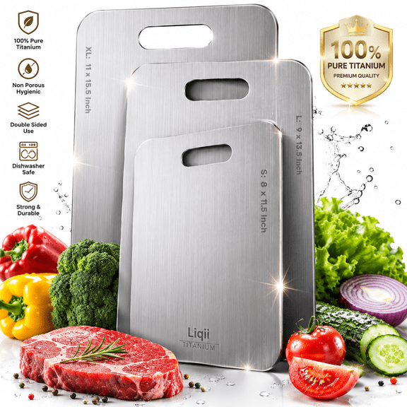 Katori Titanium Cutting Boards for Kitchen-100% Pure Titanium Cutting Board set Double Sided Non Toxic Titanware Chopping Board,Dishwasher Safe Metal Cutting Boards FathersDay Gifts(1PC-S-8x11.5In)
