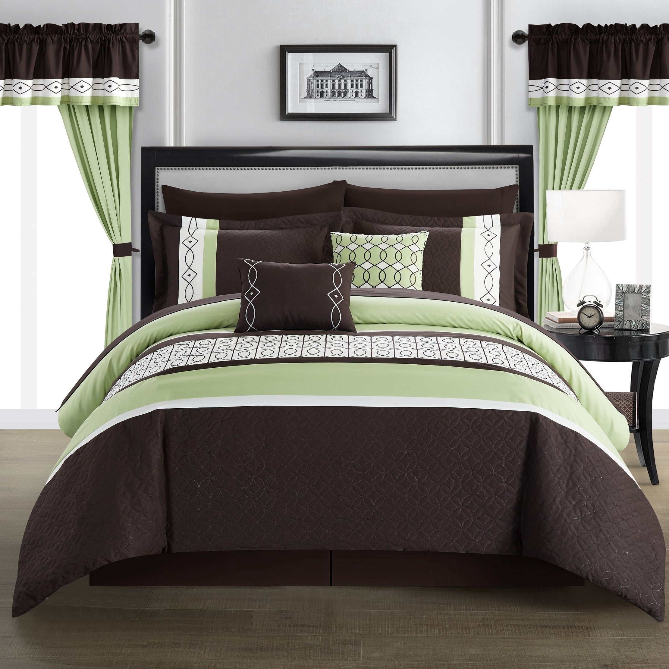 Katrein 20 Piece Comforter Set Color Block Geometric Embroidered Bed in ...
