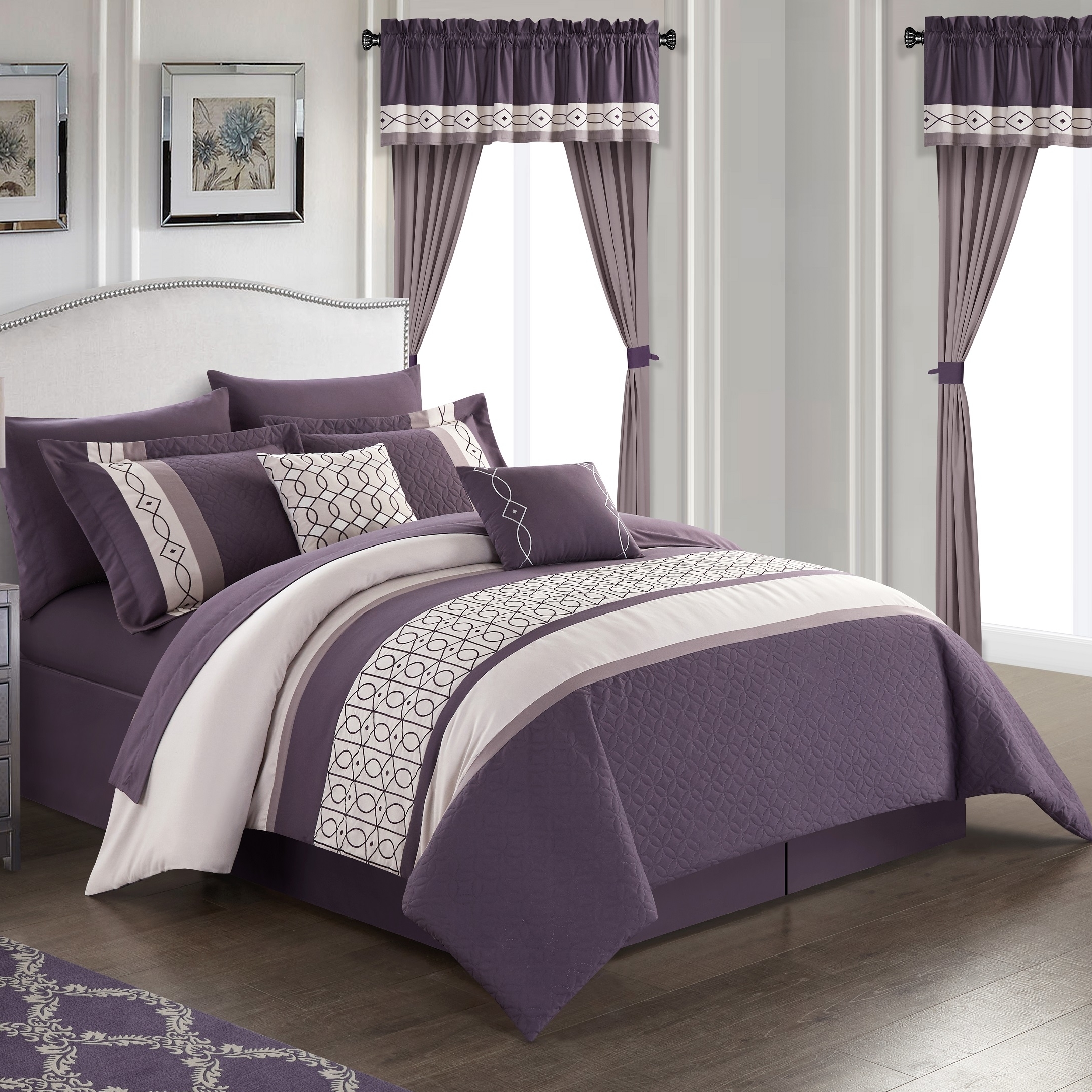 Katrein 20 Piece Comforter Set Color Block Geometric Embroidered Bed in ...