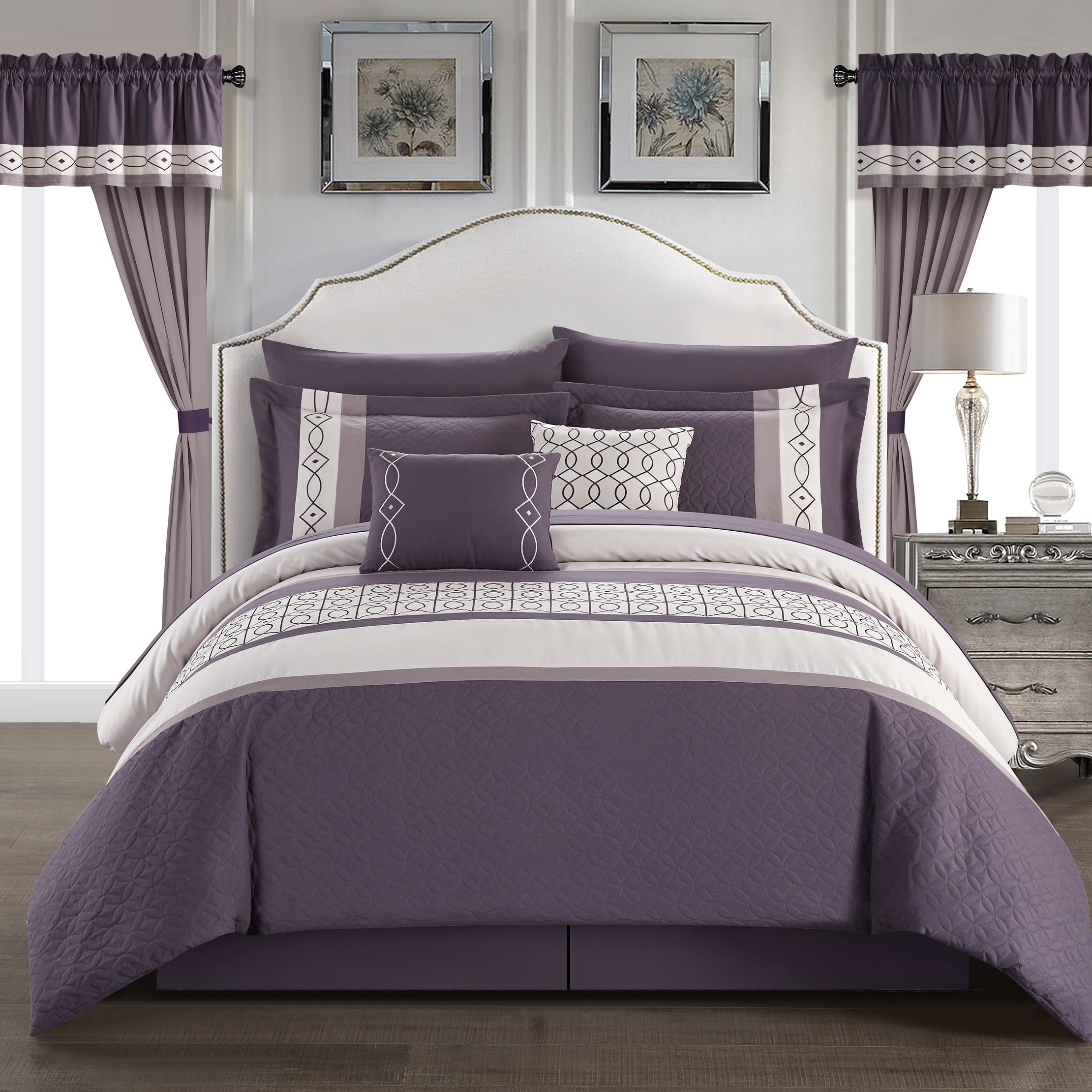 Katrein 20 Piece Comforter Set Color Block Geometric Embroidered Bed in ...