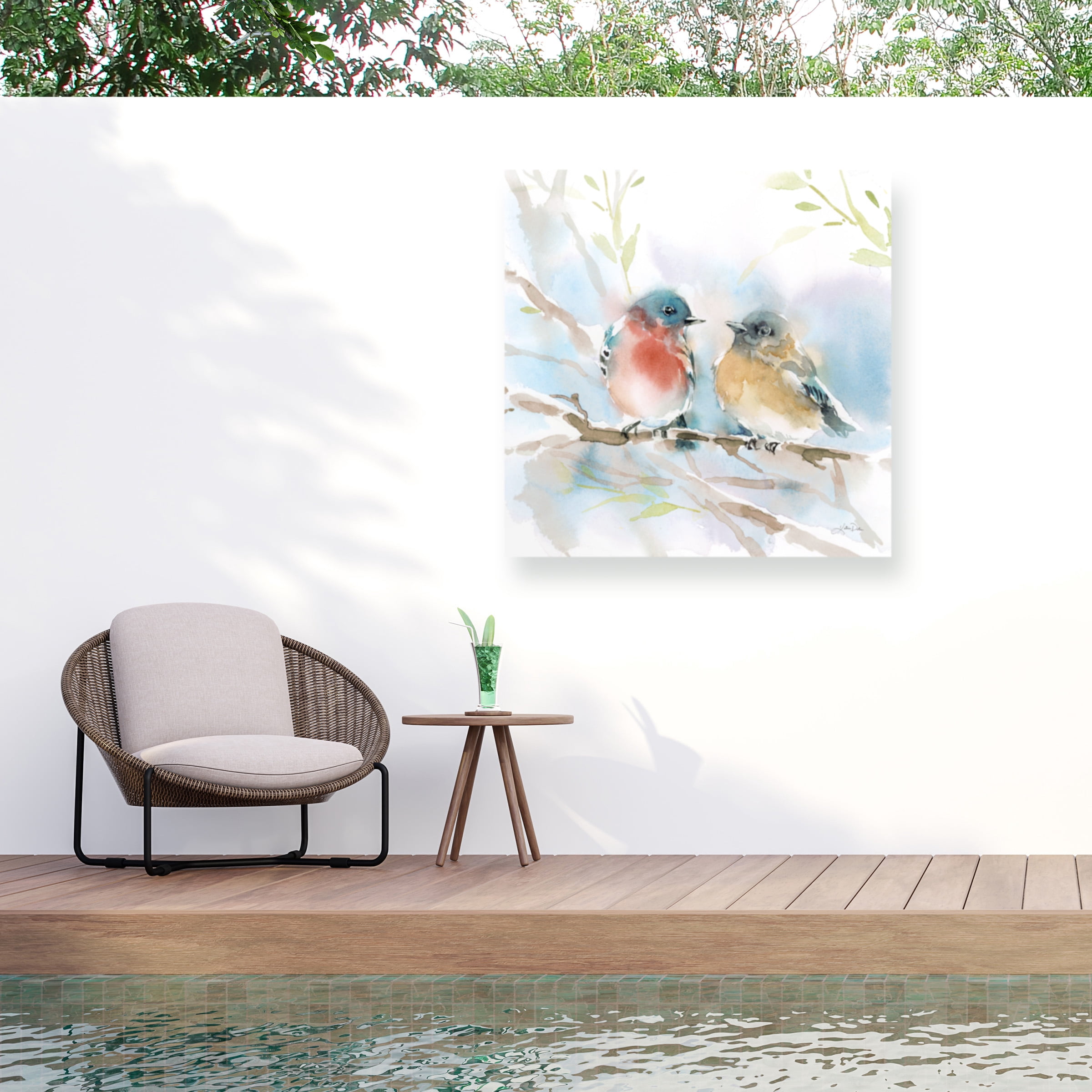 Katrina Pete 'Bluebird Pair in Spring' Outdoor Canvas 24x16