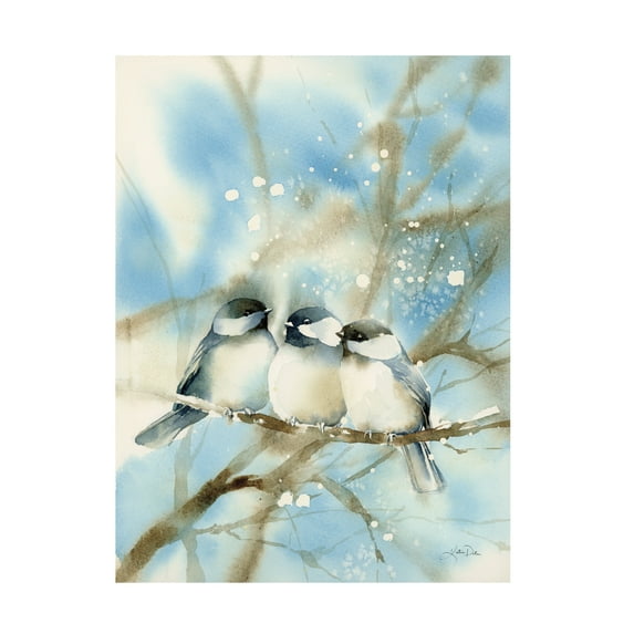 Katrina Pete 'Three Chickadees' Canvas Art