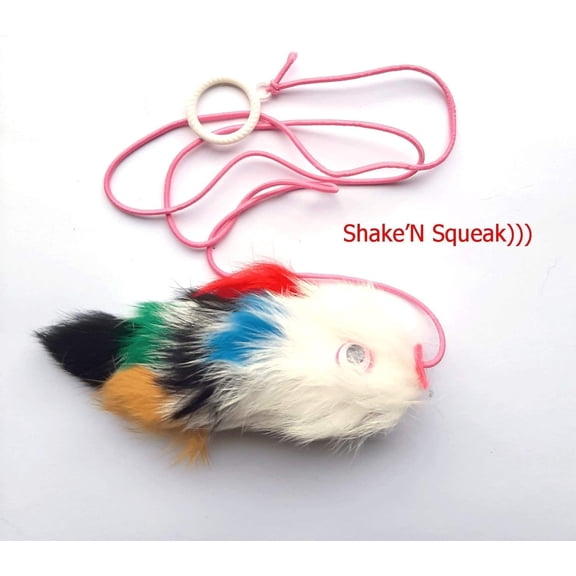 Kats'N Us 6 Inch Shake'N Squeak Bouncy Parrot Cat Toy - White, Multi-Colored