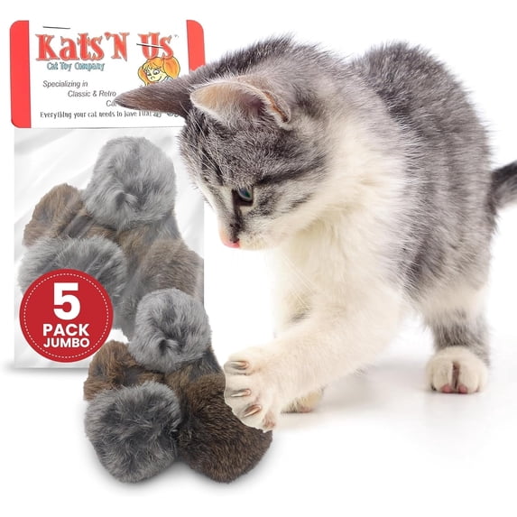 Kats'N Us 2–4 Inch Jumbo Pack of 5 Pom Pom Cat Toys – Natural Color Balls
