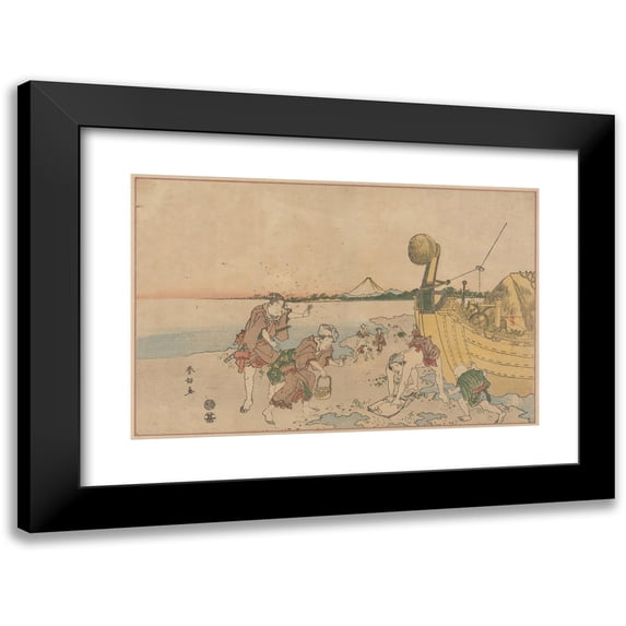 Katsukawa Shunchō 18x13 Black Modern Framed Museum Art Print Titled - Scene on Beach (18th Century)