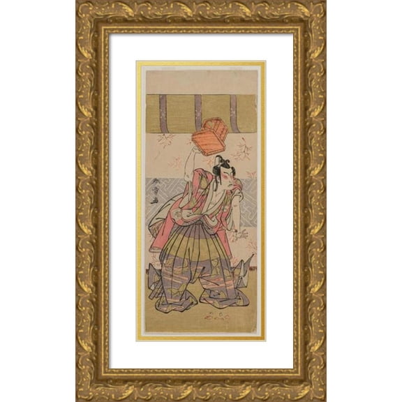 Katsukawa Shunshō 13x24 Gold Ornate Framed and Double Matted Museum Art Print Titled - The Actor Ichikawa Raizo as Soga No Goro (Mid-1770s)