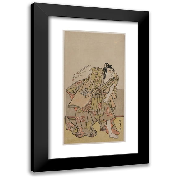 Katsukawa Shunshō 14x24 Black Modern Framed Museum Art Print Titled - Ichikawa Monnosuke II as Soga No Goro (C. Late 1770s)