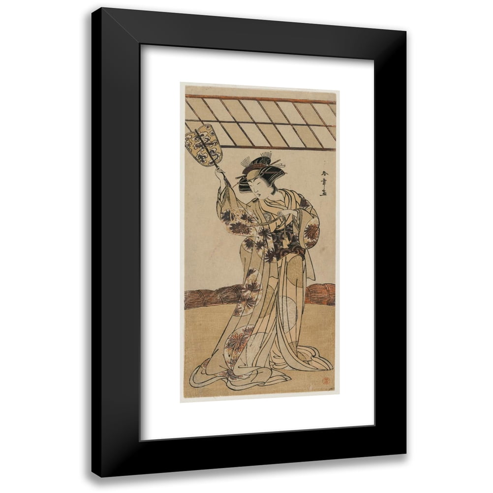 Katsukawa Shunshō 9x14 Black Modern Framed Museum Art Print Titled - Segawa Kikunojo II as the Referee of a Wrestling Match (C. Late 1770s)