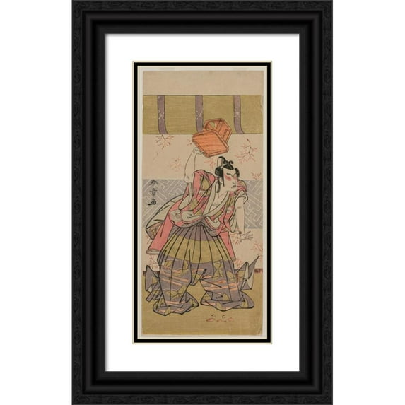 Katsukawa Shunshō 9x14 Black Ornate Wood Framed Double Matted Museum Art Print Titled: The Actor Ichikawa Raizo as Soga No Goro (Mid-1770s)