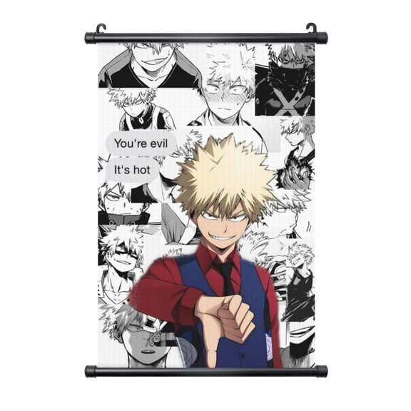Katsuki Bakugo Hanging Poster Plastic Shaft Canvas Wall Hanging Banner Wall Art Painting Artwork Decor For Home Living Room Bedroom Office 16"X24"
