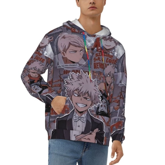 Katsuki Bakugo Men's Hoodie Novelty Pattern Long Sleeve Unisex Pullover Hoodies Casual Hooded Sweatshirt with Pocket
