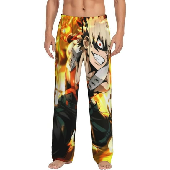 Katsuki Bakugo Mens Pajama Pants Ultra Soft Comfy Lounge Sleep Pants Print Loose Casual Bottoms Loungewear