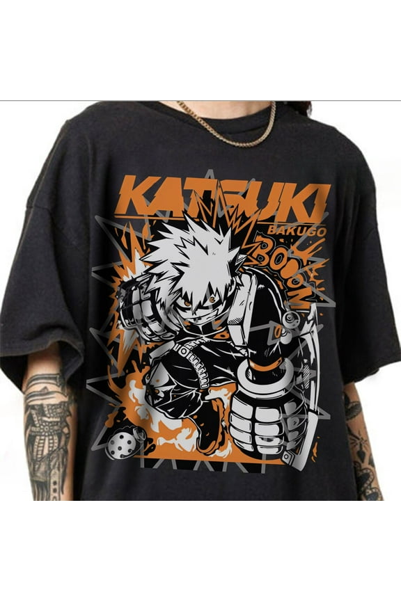 Katsuki Bakugo T-shirt, My Hero Academia Manga Anime Shirt,Black color,size 2XL