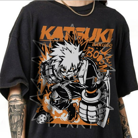 Katsuki Bakugo T-shirt, My Hero Academia Manga Anime Shirt,Black color,size 4XL