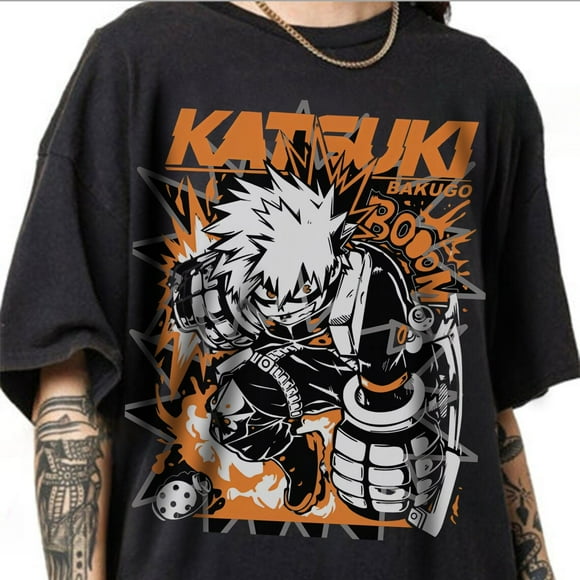 Katsuki Bakugo T-shirt, My Hero Academia Manga Anime Shirt,Black color,size M