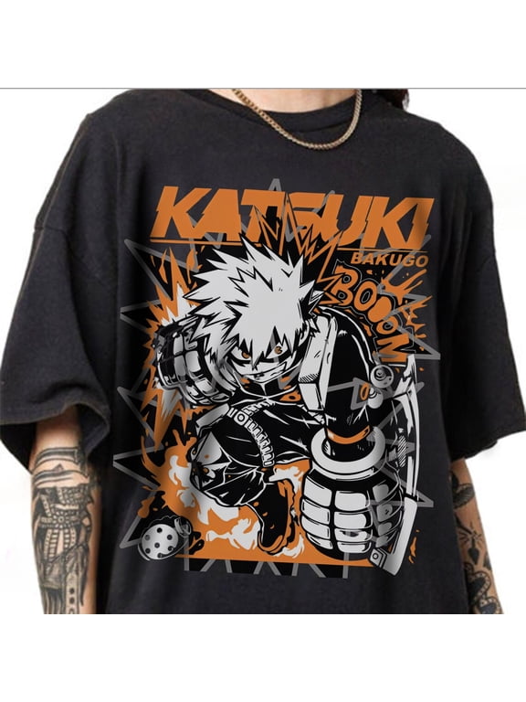 Katsuki Bakugo T-shirt, My Hero Academia Manga Anime Shirt,Black color,size M