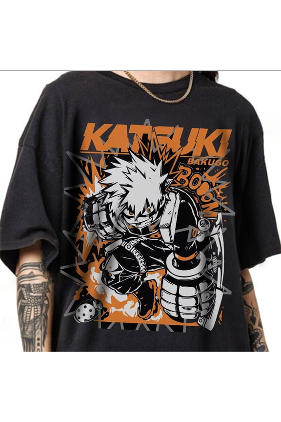 Katsuki Bakugo T-shirt, My Hero Academia Manga Anime Shirt,Black color,size XL