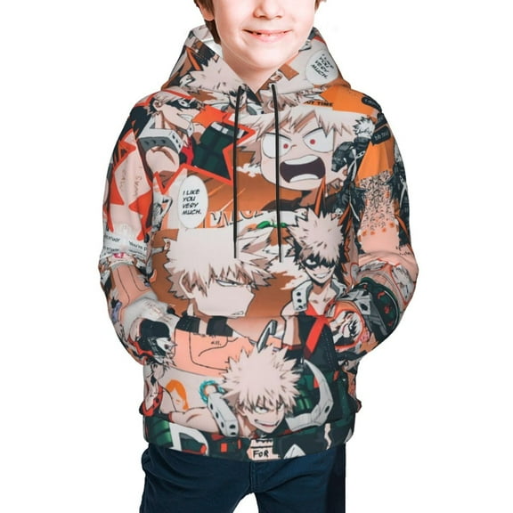 Katsuki Bakugo Youth Cartoon Hoodie Fashion Long Sleeve Kids Pullover Coat Casual Hoody Hooded Sweatshirts for Boys Girls