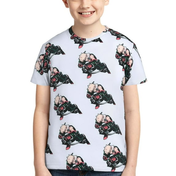 Katsuki Boku No Hero Youth Unisex T-Shirt Crewneck Short Sleeve Double-Sided Print Tee Shirts Top For Boys Girls Kid Teen Large