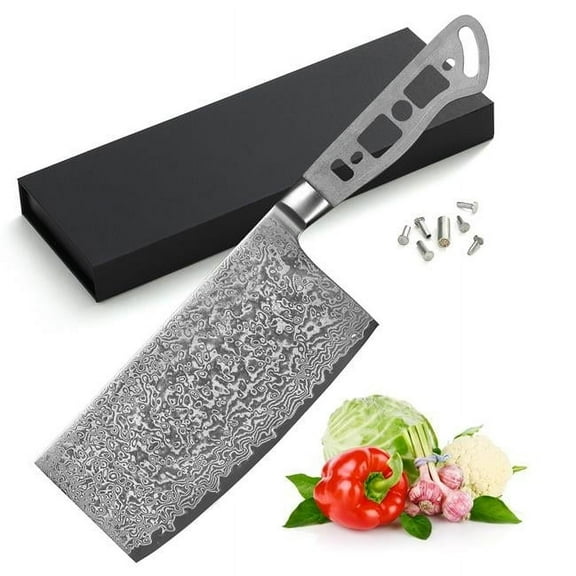 Katsura Cutlery CKGA7B-no logo 6.5 in. Japanese Premium AUS 10 67 Layers Damascus Steel Chinese Cleaver Blank No Logo Blade Woodworking Project Kit