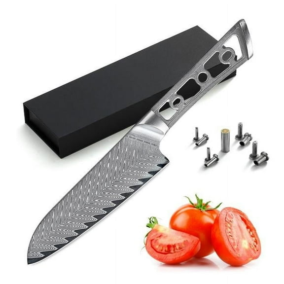 Katsura Cutlery CKTD7B-no logo 5 in. Japanese Premium AUS 10 67 Layers Damascus Steel Small Santoku Knife Blank No Logo Woodworking Project Kit-Thunder-X Series