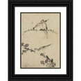 thumbnail image 1 of Katsushika Hokusai 11x14 Black Ornate Wood Framed Double Matted Museum Art Print Titled: Three Birds Perched on Branches, One with Blossoms (1830-1850), 1 of 5