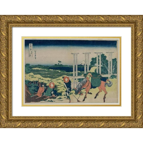 Katsushika Hokusai 14x11 Gold Ornate Wood Frame and Double Matted Museum Art Print Titled - The Weir at Senju in Musashi Province (From the Series Thirty-Six Views of Mt. Fuji) (Early 1830s)