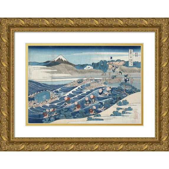 Katsushika Hokusai 18x13 Gold Ornate Wood Frame and Double Matted Museum Art Print Titled - Tokaido Kanaya No Fuji (1833)