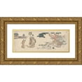 thumbnail image 1 of Katsushika Hokusai 18x9 Gold Ornate Wood Frame and Double Matted Museum Art Print Titled - Old Man Feeding the Turtles; Princes and Attendants Approaching (Late 18th Century - Early 19th Cen, 1 of 4