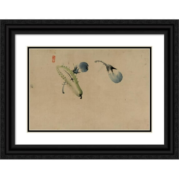 Katsushika Hokusai 24x18 Black Ornate Framed Double Matted Museum Art Print Titled: Cucumber or Squash and Eggplant (1790-1840)