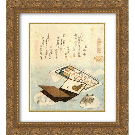 Katsushika Hokusai 2x Matted 20x22 Gold Ornate Framed Art Print 'A bowl of lip rouge'