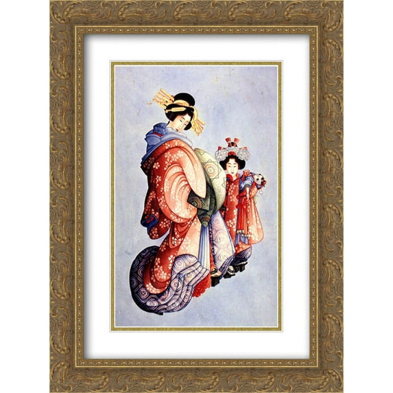 Katsushika Hokusai 2x Matted 20x24 Gold Ornate Framed Art Print 'Oiran and Kamuro'