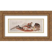 Katsushika Hokusai 2x Matted 24x14 Gold Ornate Framed Art Print Announcement of a Farewell Performance of Bando Mitsugoro