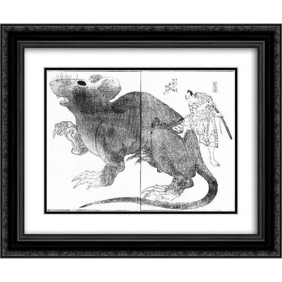 Katsushika Hokusai 2x Matted 24x20 Black Ornate Framed Art Print 'A monster rat from the Raigo Ajari Kaisoden'