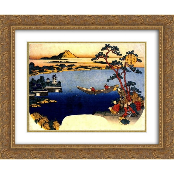 Katsushika Hokusai 2x Matted 24x20 Gold Ornate Framed Art Print 'View of lake Suwa'