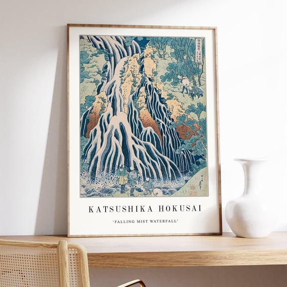 Katsushika Japanese Art Print, Falling Mist Waterfall, Asian Decor, Zen Artwork, Collector Print, Stylish Wall, Decoration For, Minimalist Apartment, Living Room, Unfreamed 8x135