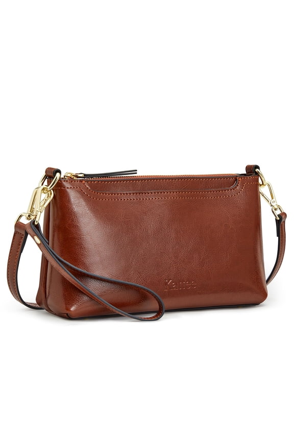 Leather Crossbody Bags for Women Trendy, Small Shoulder Purses and Handbags, Clutch Wristlet Wallet with 2 Straps